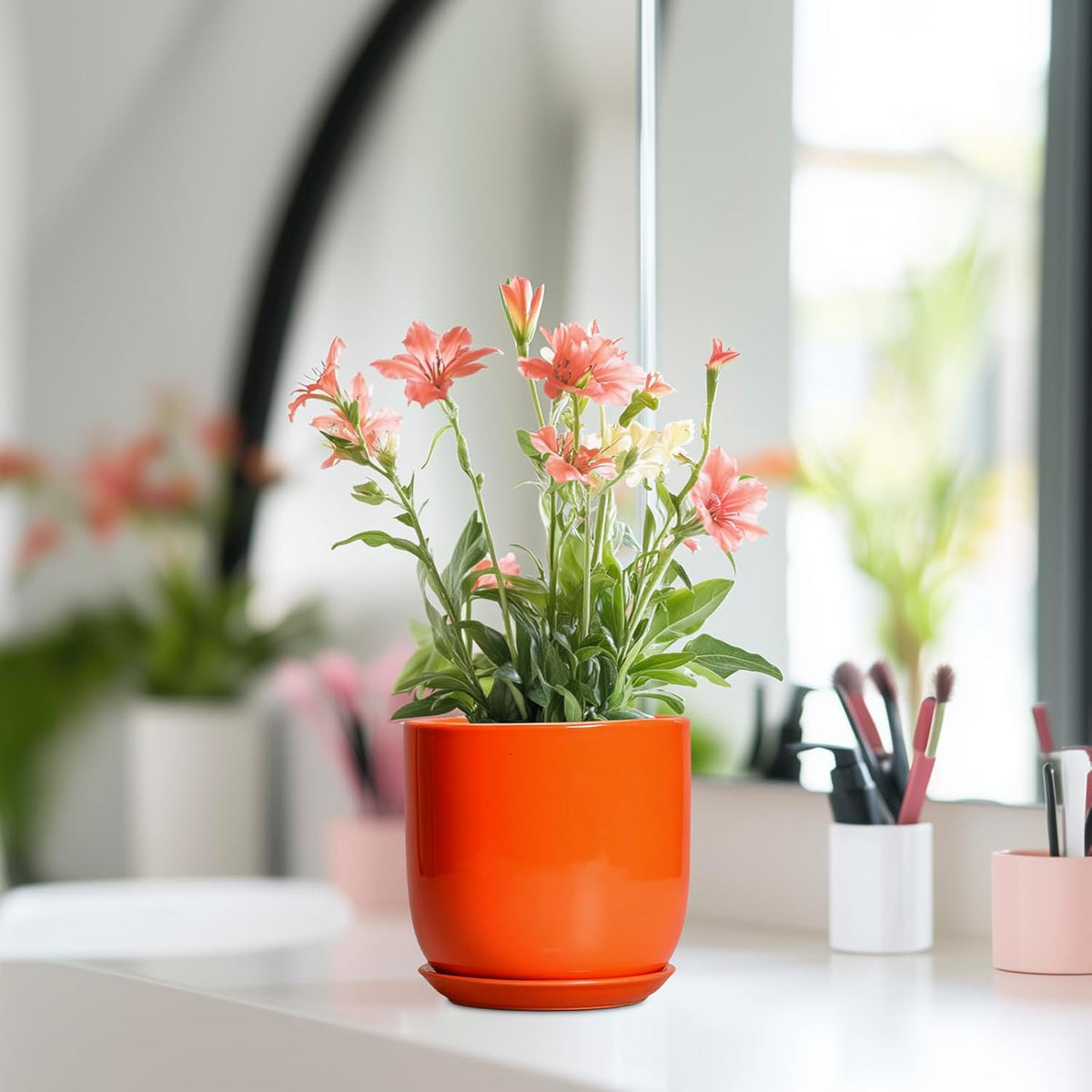 5 Inch Plant Pot - Ceramic Planter for Succulent Cactus Herbs Indoor Plants, Modern Round Flower