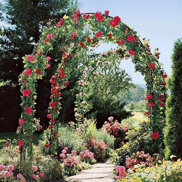 Metal Pergola Arbor, Outdoor Flower Garden Arch Trellis, Steel Garden Arbor for Climbing Plants