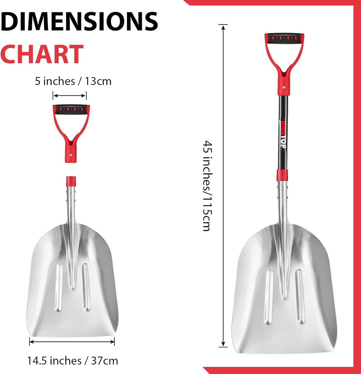 Aluminum Scoop Shovel Heavy Duty Shovel Big Farm Scoop Shovel Metal Snow Shovel for Driveway,45