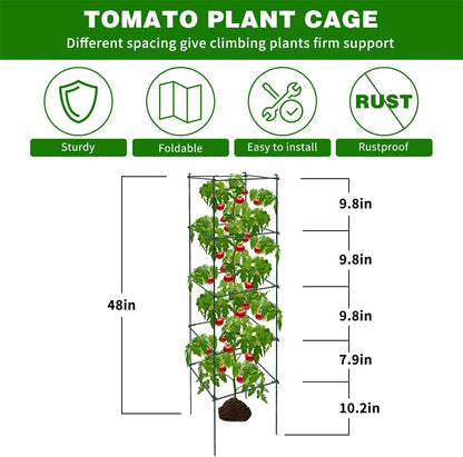6 Packs Tomato Cages for Garden, 12"×12"×48" Plant Support Cage with Different Spacing, Green Metal
