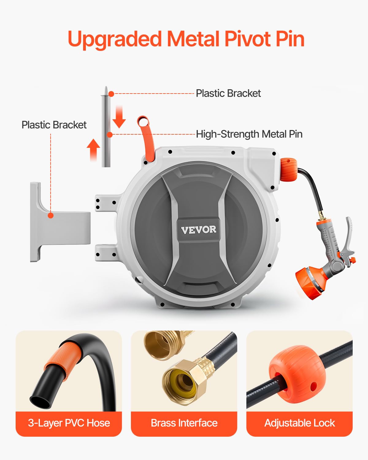 VEVOR Retractable Garden Hose Reel, 1/2 Inch x 84 ft Wall Mounted Heavy Duty Garden Hose Reel with
