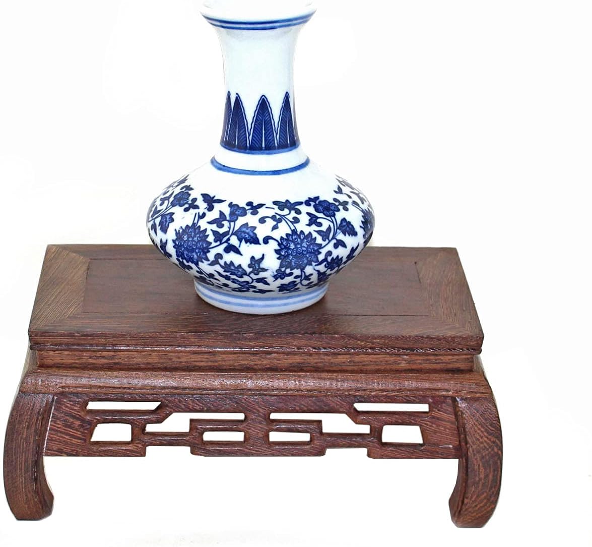 GOLDY&WENDY Vase Lamp Teapot Wooden Oriental Style Rectangular Base Rosewood Solid Wood Carving