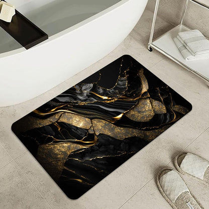 Bath Mat-Bathroom Rug，Black and Metallic Gold Marble-Absorbent Non Slip Quick Dry Stain Resistant