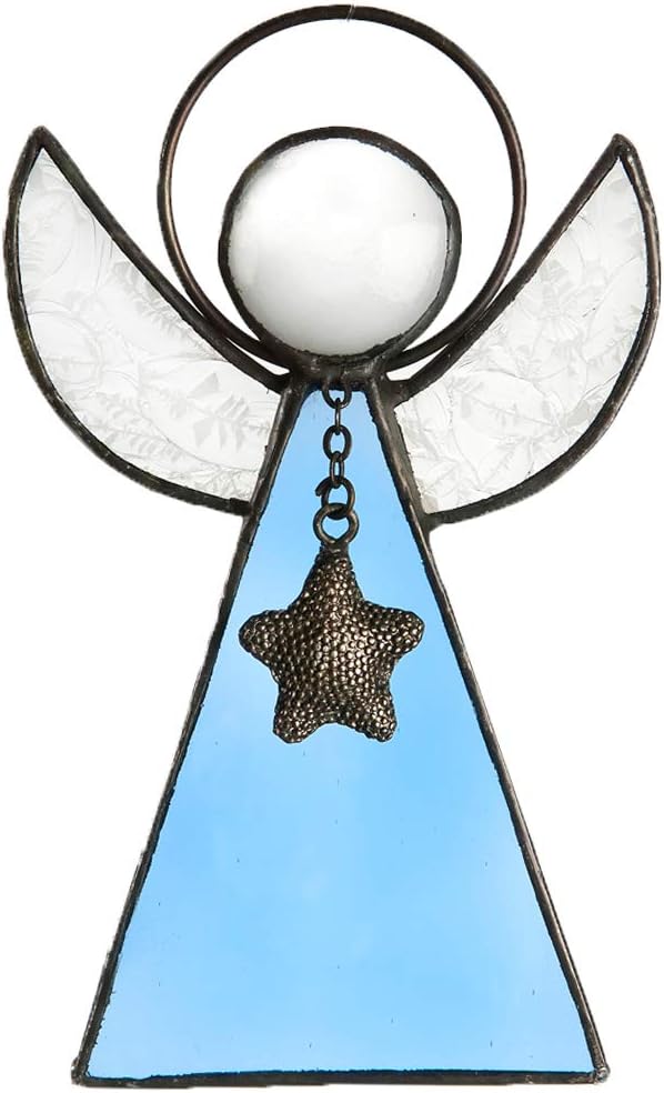 Angel Ornament Sun Catcher Blue Stained Glass Window Hanging Christmas Tree Decoration J Devlin ORN