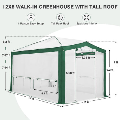 EAGLE PEAK 12x8 Portable Walk in Greenhouse with Polyester Reinforced Corners, Instant Pop up