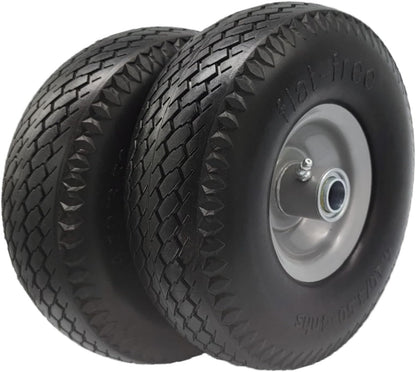 Flat Free 4.10/3.50-4 Tire with 3/4 & 5/8 Axle Bore, 3” Center Hub 10 inch Solid Tire Replacement