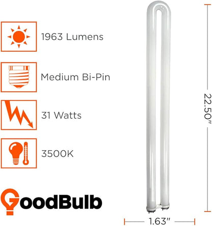 GoodBulb 31 Watt 1.63 Inch T8 Fluorescent U-Bend Light Bulb 3500K Soft White Light Medium Bi-Pin
