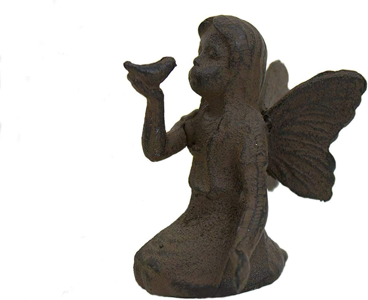 HomeOffice Small Cast Iron Playful Fairy Garden Statue Angel Pixie Fairy