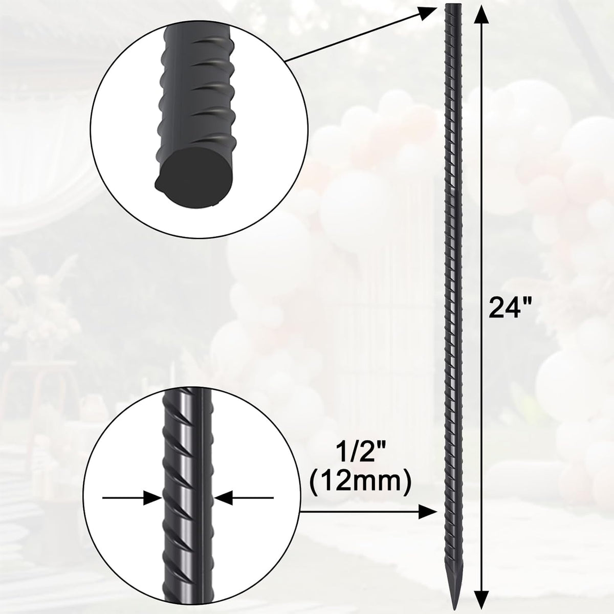 24 Inch Straight Rebar Stakes 16 Pack 1/2 Inch Diameter Metal Stakes for Garden with Chisel Point