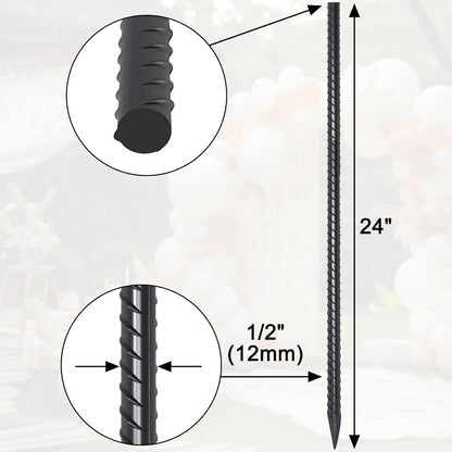 24 Inch Straight Rebar Stakes 16 Pack 1/2 Inch Diameter Metal Stakes for Garden with Chisel Point