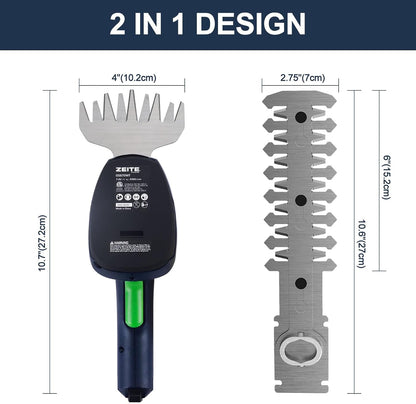ZEITE 7.2V Grass Shear & Shrubbery Trimmer, 2-in-1 Cordless Grass Cutter and Mini Hedge Trimmer