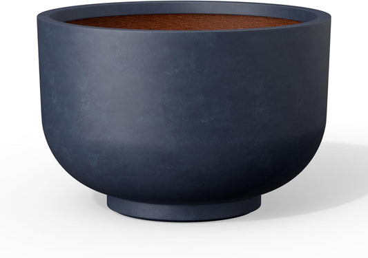 Kante 17.7 Inch Dia Concrete Bowl Planter, Large Tapered Bottom Plant Pot with Drainage, Smooth