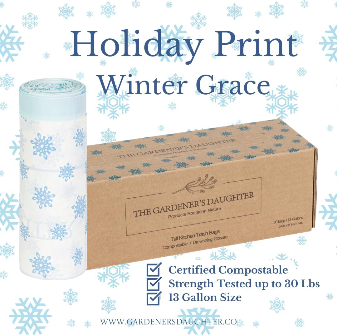 The Gardener's Daughter Compostable Trash Bags - 13 Gallon, 30 Count, Extra Strength, White