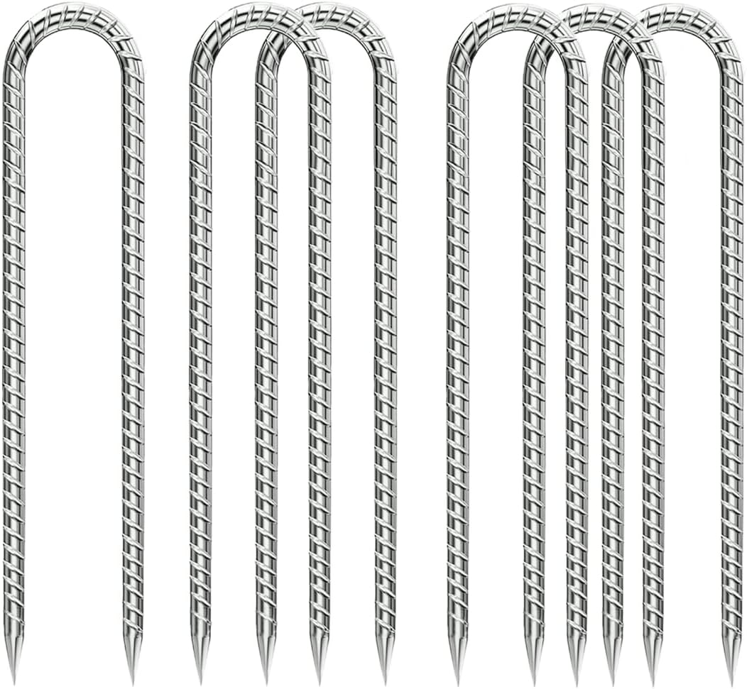 Ground-Stakes-Heavy-Duty-12 inch, U-Hook Rebar Stakes Galvanized Anti-Rust 6pcs Garden Stakes Metal