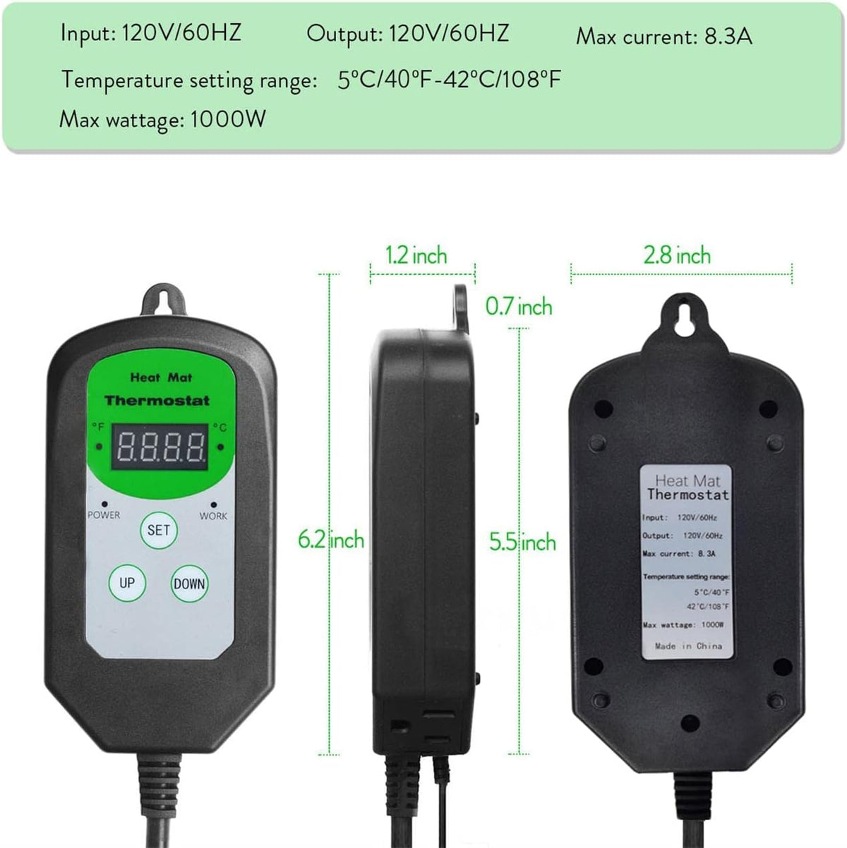 Digital Heat Mat Thermostat Temperature Controller (EMC Certified) for Seed Germination, Reptiles