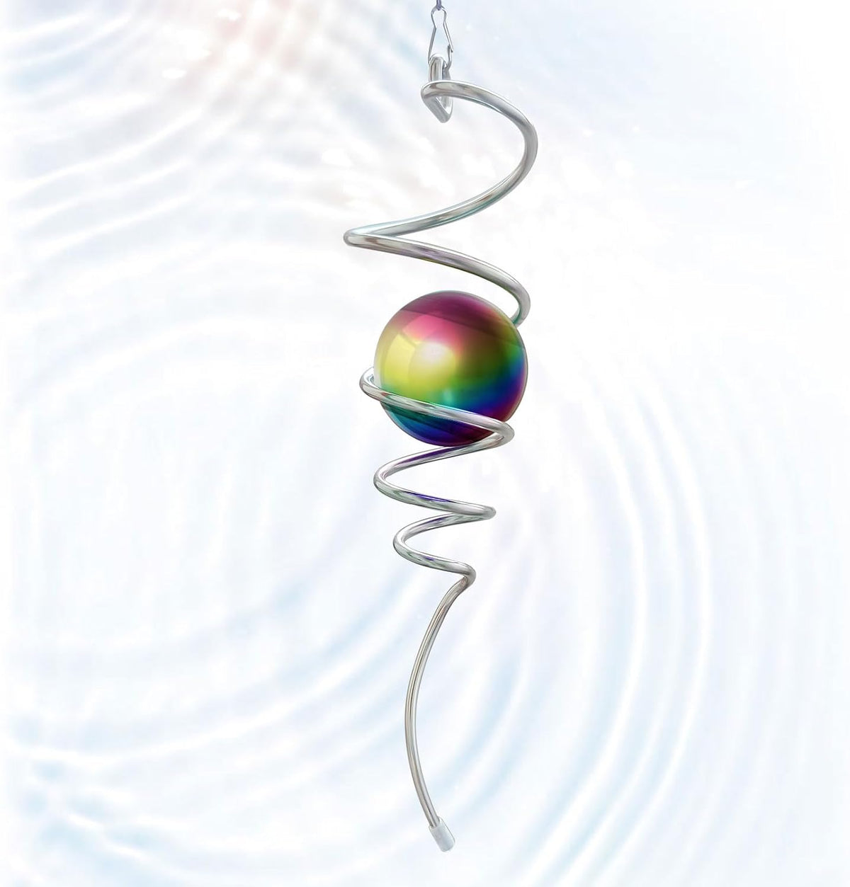 Gazing Ball Spiral Tail, Wind Spinner Stabilizer with Multi Color Sphere & Swivel Hook, Sun Catcher