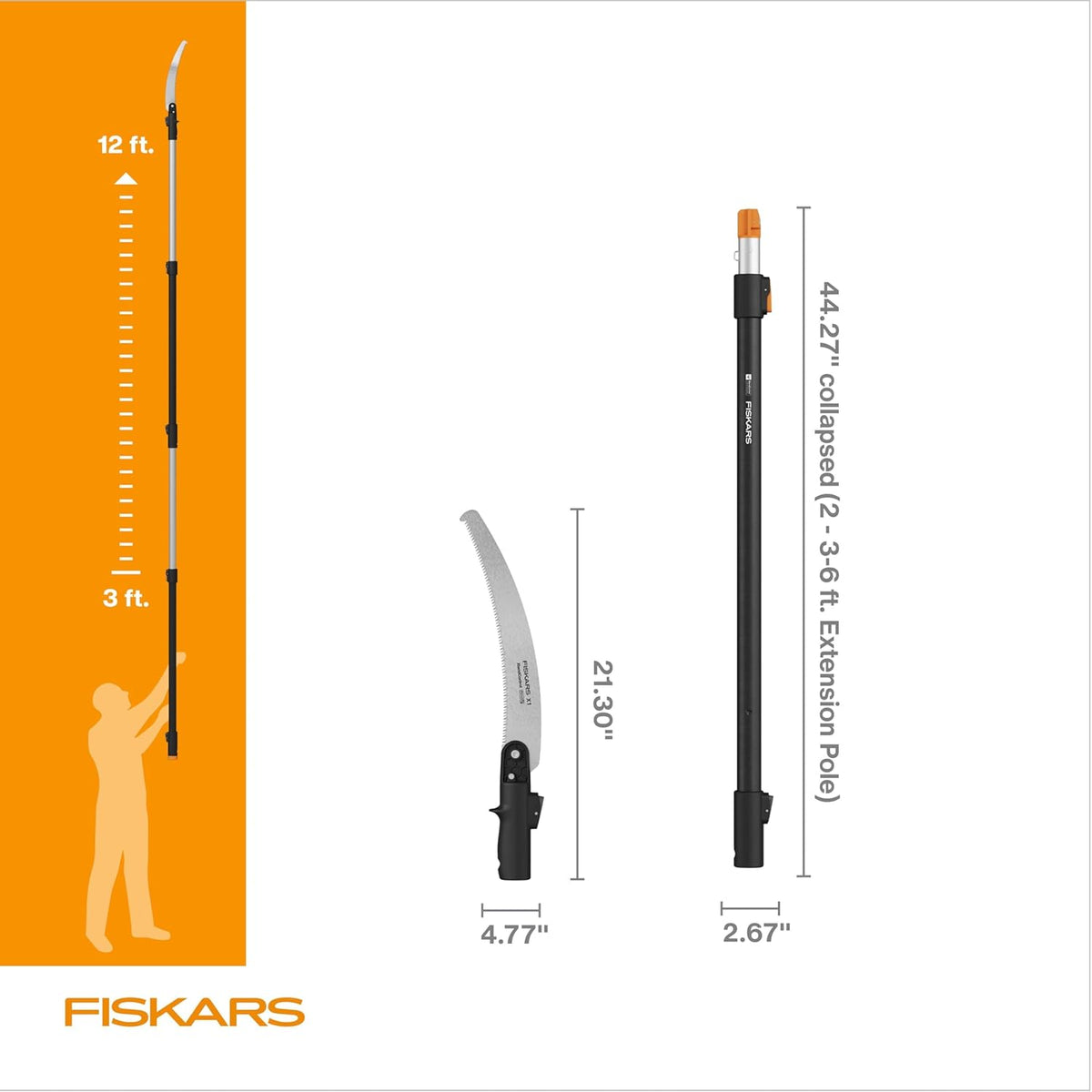 Fiskars XtendControl Extendable Tree Pruner (12 ft), Adjustable Branch Trimmer with 15" X1 Saw, 3-6