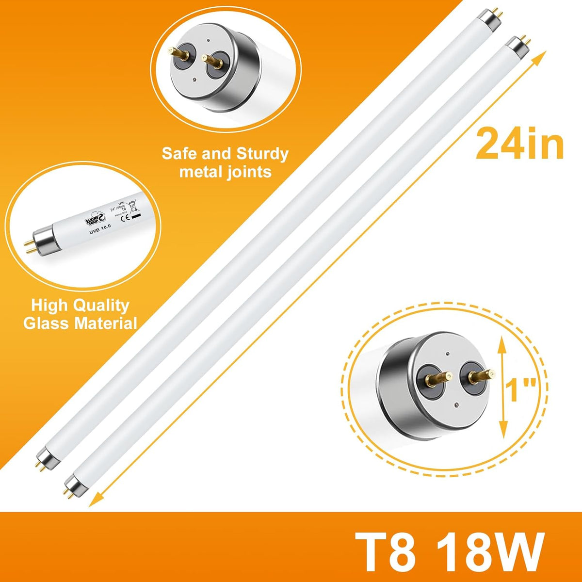 LUCKY HERP T8 18W UVB 10.0 Reptile Light, UVA UVB Reptile Light Bulb 2 Pack, Fluorescent Lamp for
