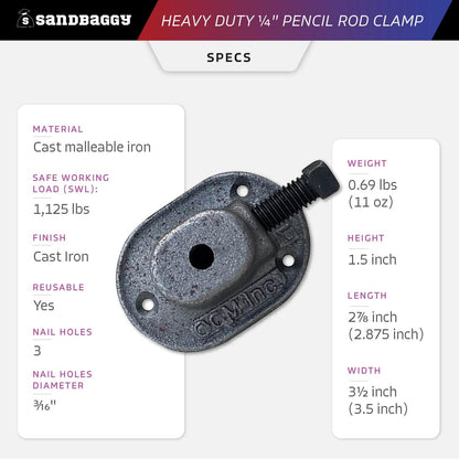 Sandbaggy Heavy Duty 1/4" Pencil Rod Clamp - Reusable Concrete Formwork Clamps - Cast Malleable