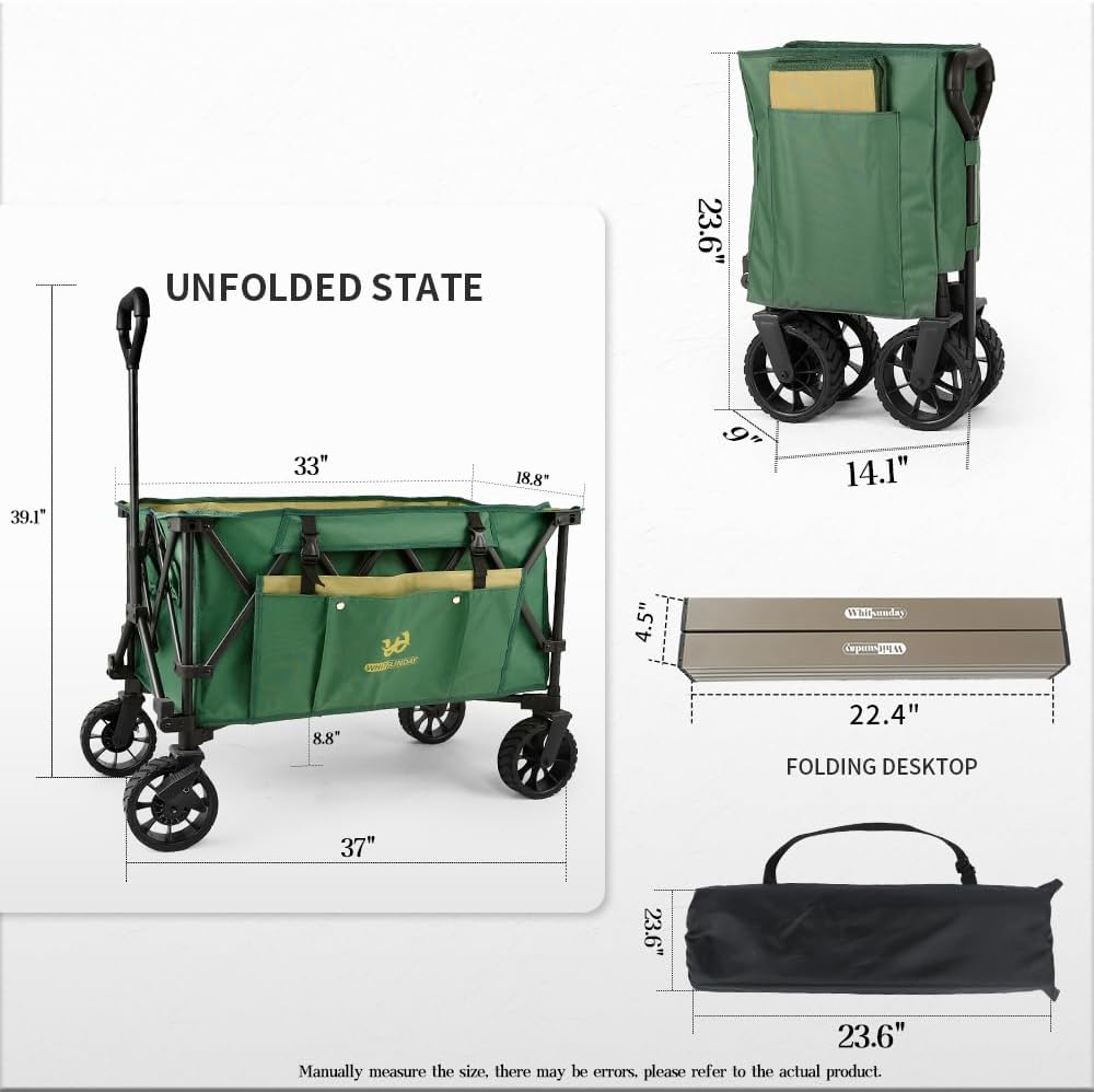 Whitsunday Folding Collapsible Utility Wagon, 400Lbs Heavy Duty Outdoor Park Beach Wagon with Table
