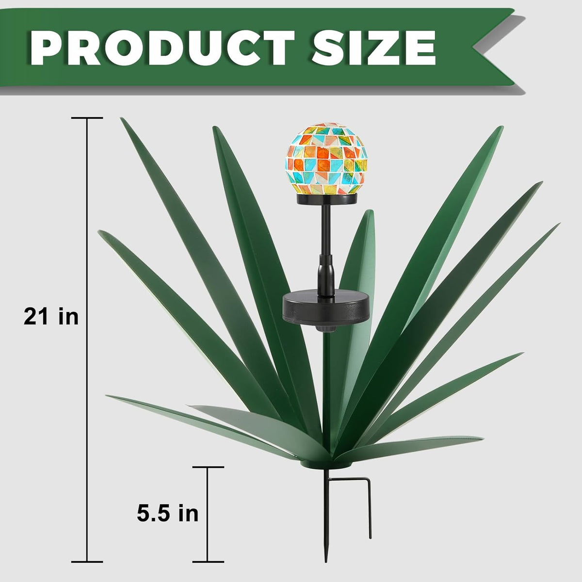 TOMBABY Solar Rustic Garden Style Metal Agave Plants Outdoor Patio, Home Decor Hand-Painted Metal