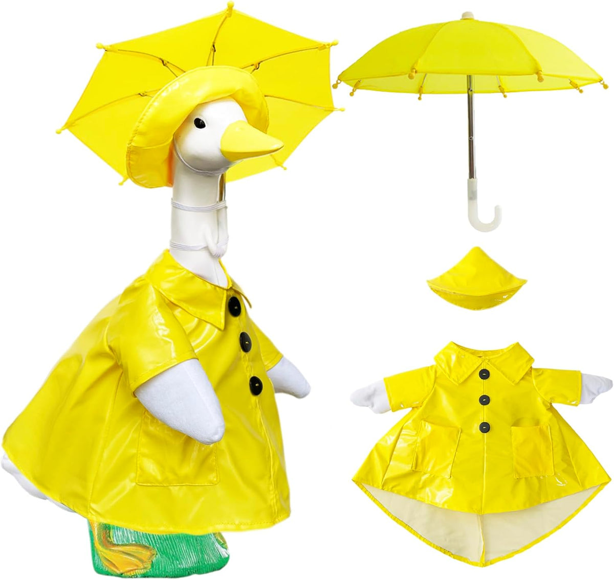 Waterproof Goose Raincoat Outfit with Umbrella for 23 inch Porch Statues, Autumn Garden Decor &