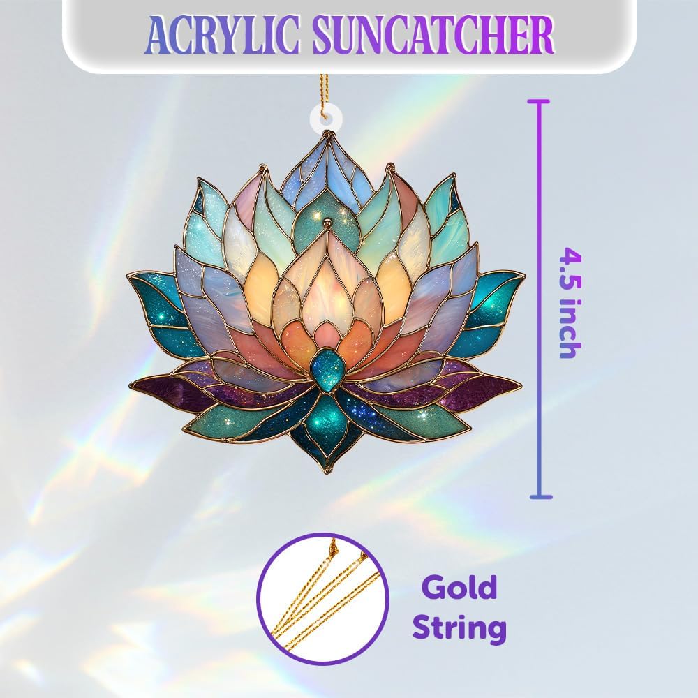 Lotus Stained Glass Acrylic Ornament – Colorful Lotus Flower Suncatcher for Windows, Christmas 2025