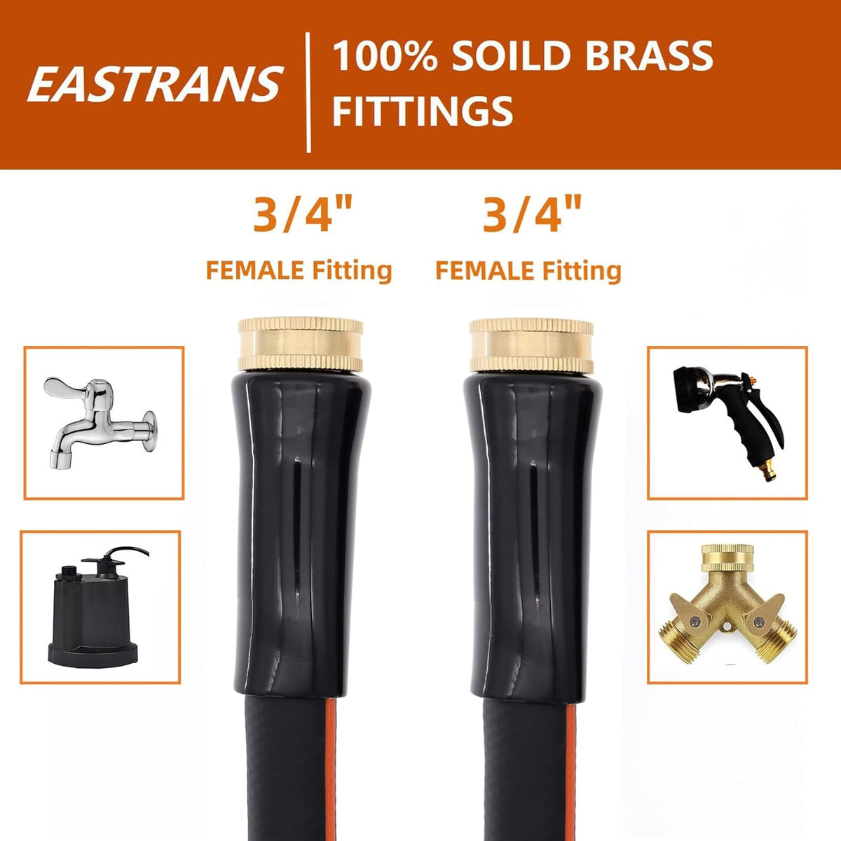 EASTRANS Female to Female Garden Hose 5 ft x 5/8", Heavy Duty Short Water Hose with 3/4" Solid