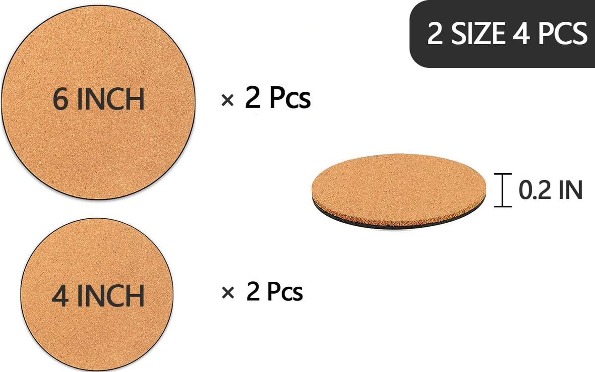 4 Pieces 2 Sizes Cork Plant Coasters, 4/6 Inch Cork Plant Mats, Cork Coaster for Planters, Plant