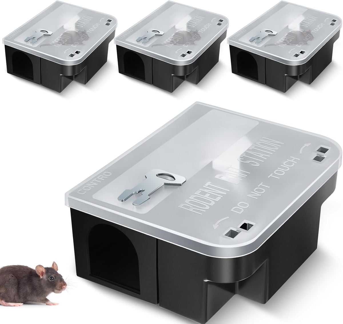 Qualirey 4 Pcs Rat Bait Station 8.86 x 7.28 x 3.62 Inches Rat Traps with Openable Lid, Blocks Boxes