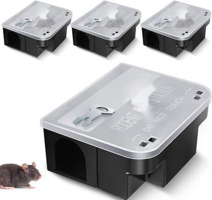 Qualirey 4 Pcs Rat Bait Station 8.86 x 7.28 x 3.62 Inches Rat Traps with Openable Lid, Blocks Boxes
