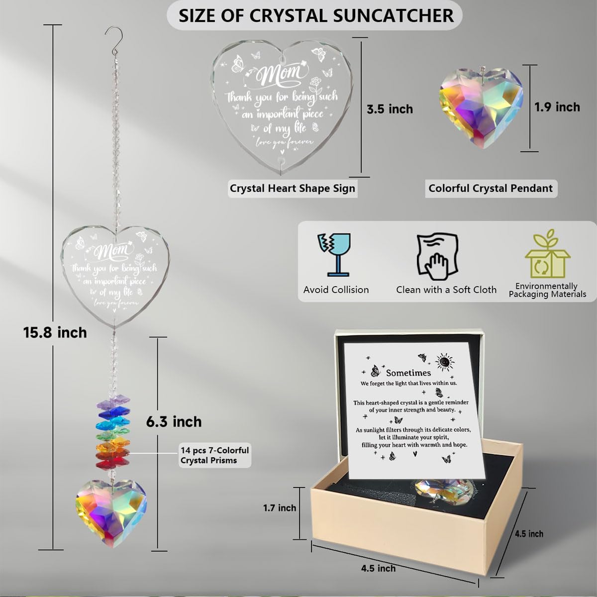 Crystal Suncatcher for Mom, Birthday Gifts from Daughter Son, Personalized Mother's Day Christmas