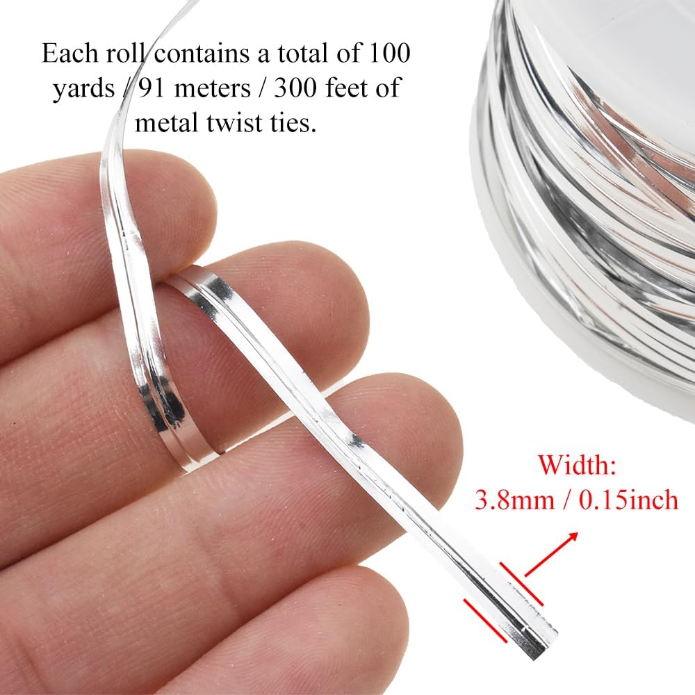 HAHIYO 100Yards/300Feet/91M Silver Metal Twist Ties Bread Candy Coffee Bag Ties Plant Garden Twist