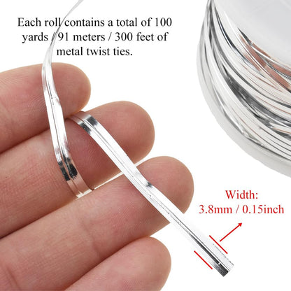 HAHIYO 100Yards/300Feet/91M Silver Metal Twist Ties Bread Candy Coffee Bag Ties Plant Garden Twist