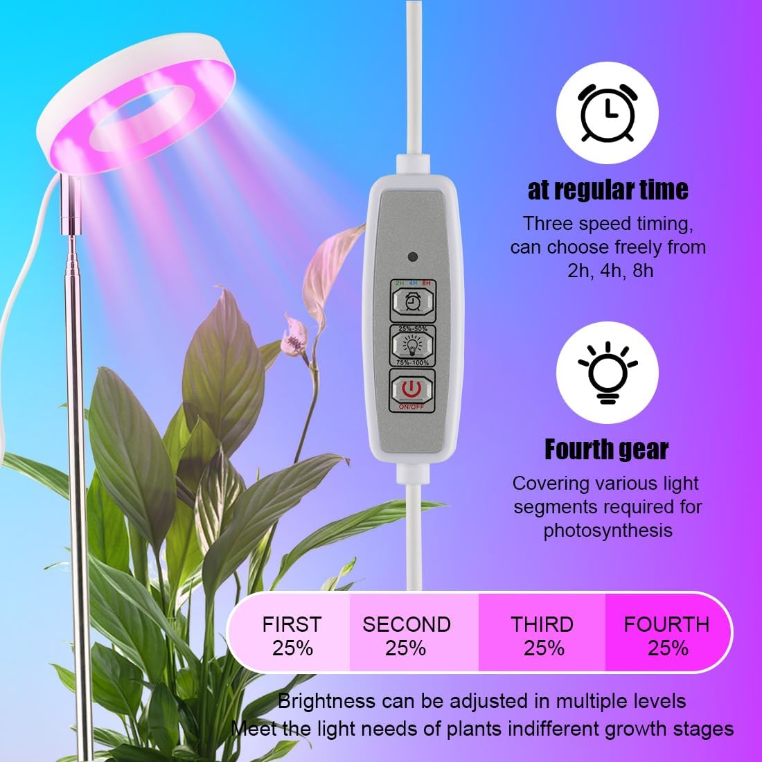11 Inch Plant Pots with 2 x LED Grow Lights for Indoor Plants and 1 x Soil Moisture Meter