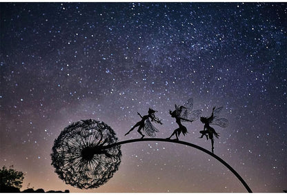 Flower Fairy Dancing with Dandelion Garden Art Sculpture Stainless Steel Statue Christmas Halloween