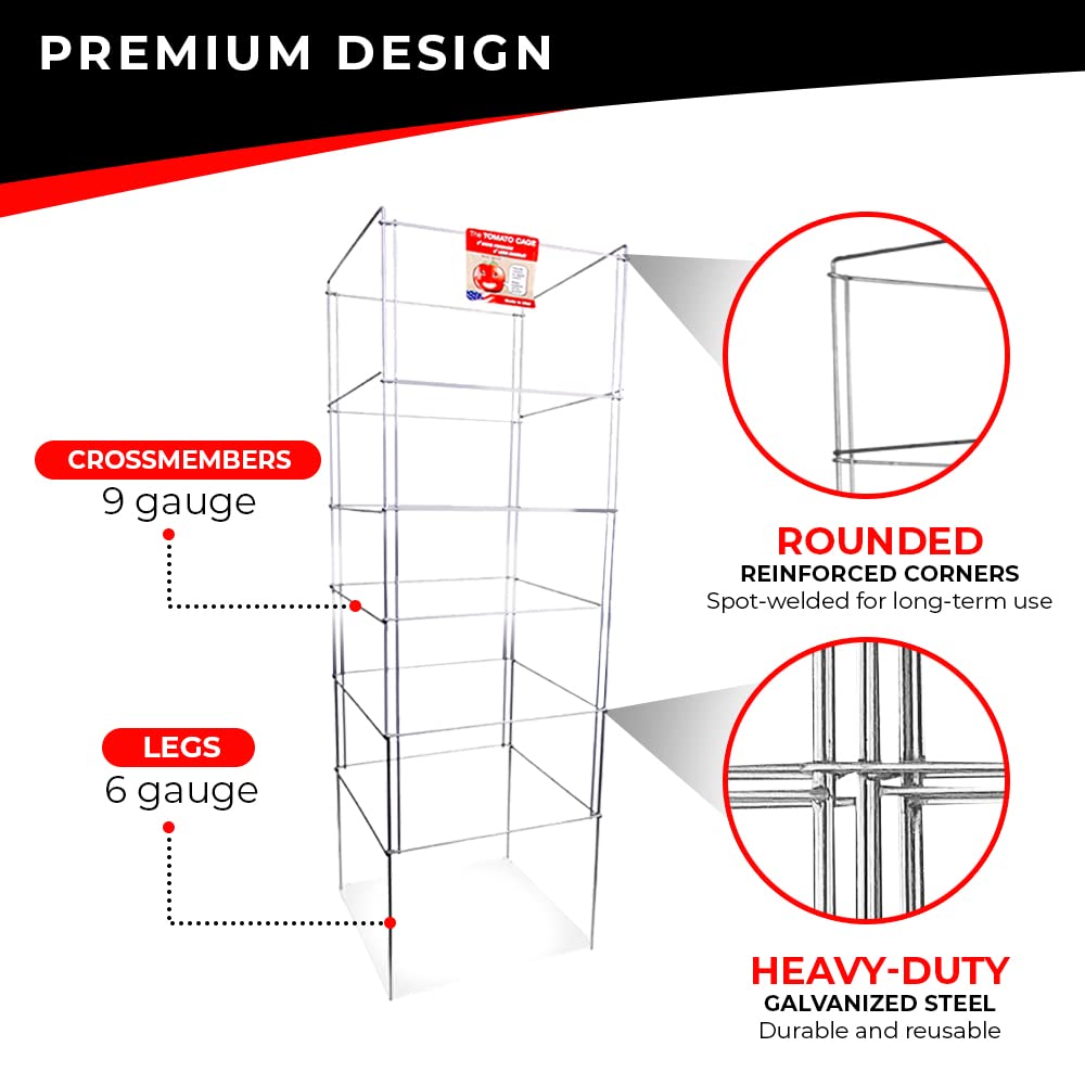 Cedar Ridge Square Foldable Tomato Cages - Made in USA Heavy Duty Plant Support for Vegetable
