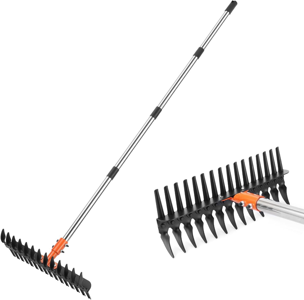 Garden Thatch Rake for Lawn, Heavy Duty Metal Thatching rake with Strong Handle, Wide 15inch Iron