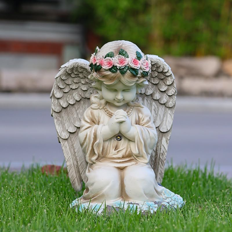 Solar Garden Outdoor Statues Lights, Resin Angel Figurine Light for Patio, Balcony, Yard, Lawn