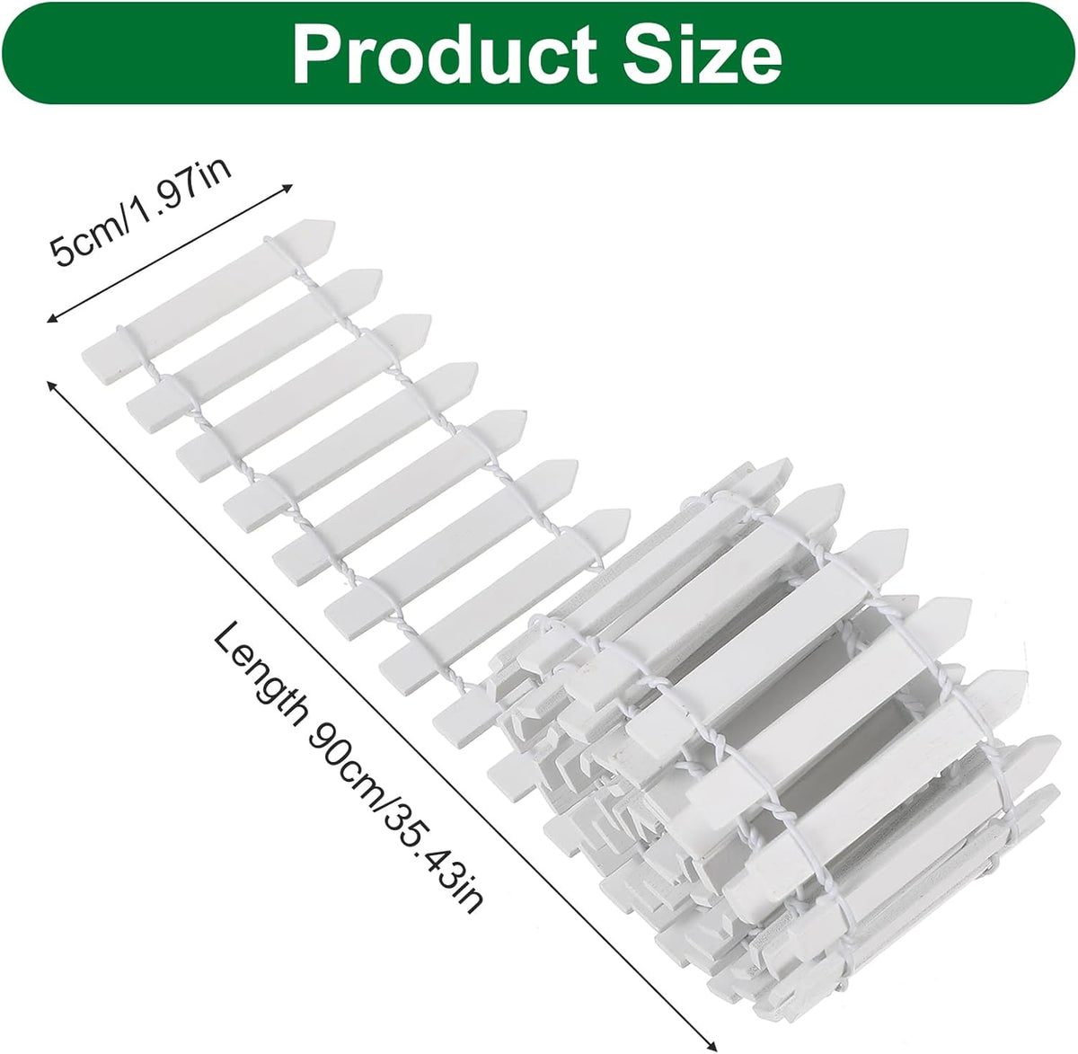 Bewudy 35 Inches Mini Fairy Garden Fence, Small Wood Decorative Picket Fence, White Picket Fence