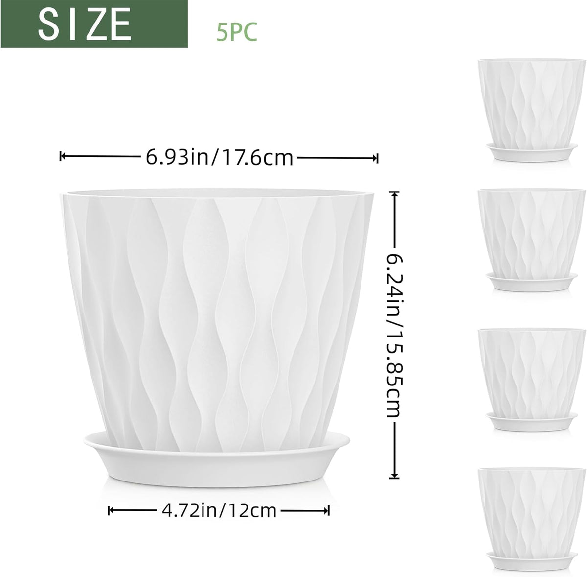 7 Inch Plant Pots 5 Pack, Flower Planters with Drainage Holes and Trays,Plastic Pots for Indoor