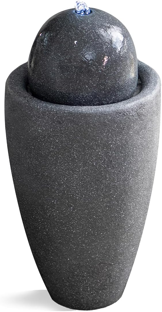 XBrand 25.98" H Round Stone Indoor/Outdoor Modern Stone Textured Sphere Water Fountain w/LED