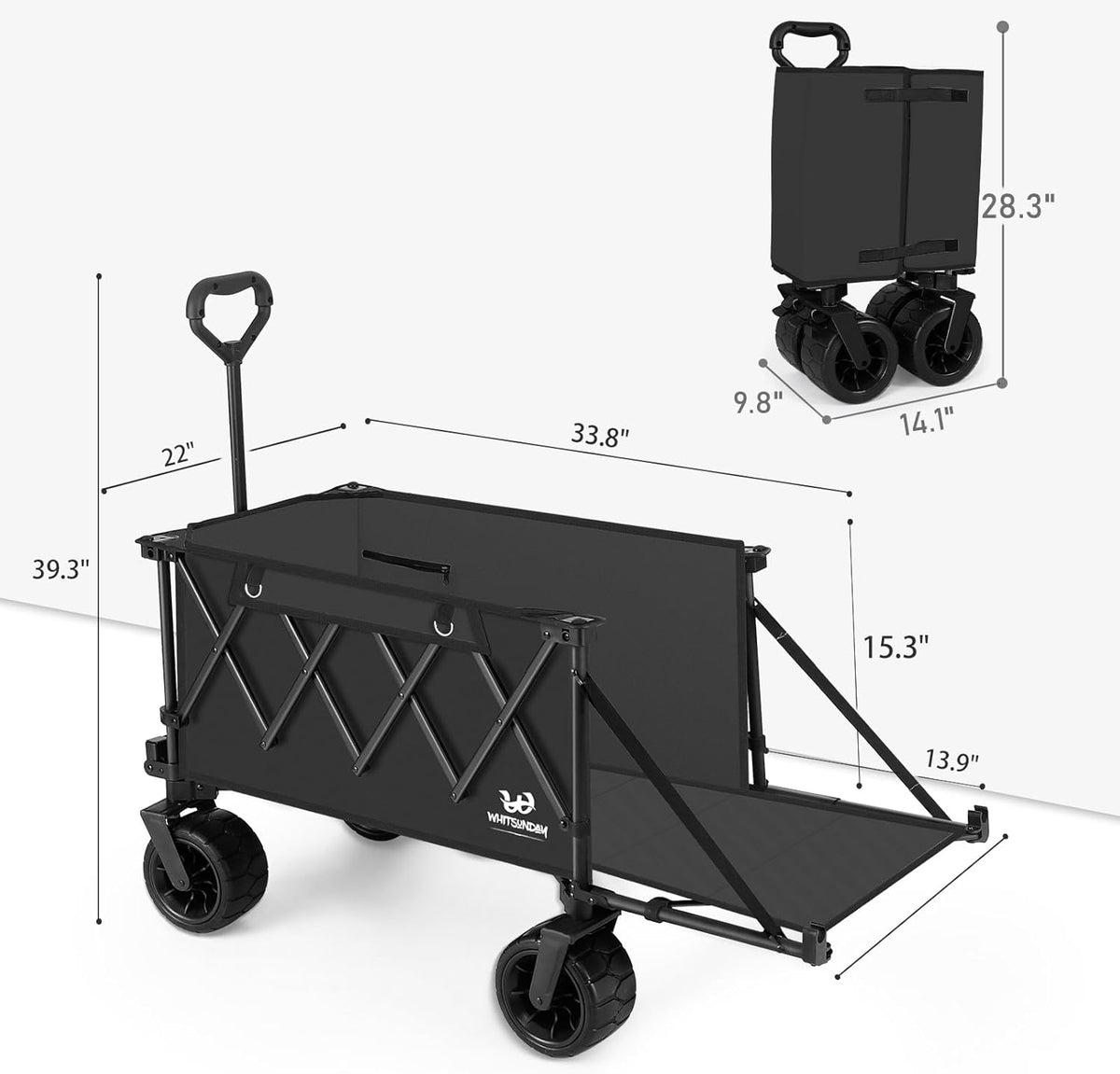 Whitsunday Collapsible Folding Wagon Heavy Duty Utility Beach Wagons with Opened Tailgate and