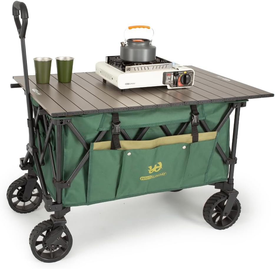 Whitsunday Folding Collapsible Utility Wagon, 400Lbs Heavy Duty Outdoor Park Beach Wagon with Table