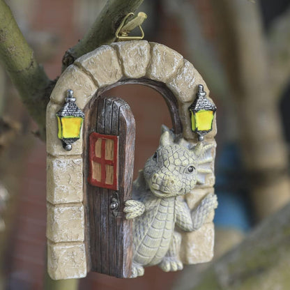 Dragon Garden Ornament Resin Craft Ornament Statue Fairy Door Yard Art Outdoor and Garden Solar