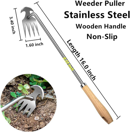 2pack 16inch Weed Puller Tool,Weeding Tool,4 Teeth Stainless Steel Hand Weeder for Effortless
