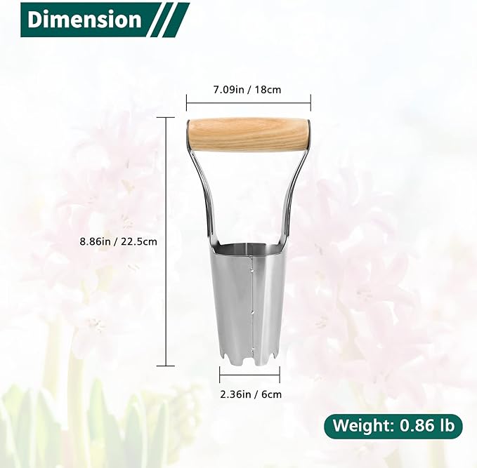 Berry&Bird Garden Bulb Planter with 4 Inches Depth Mark, Stainless Steel Gardening Bulb