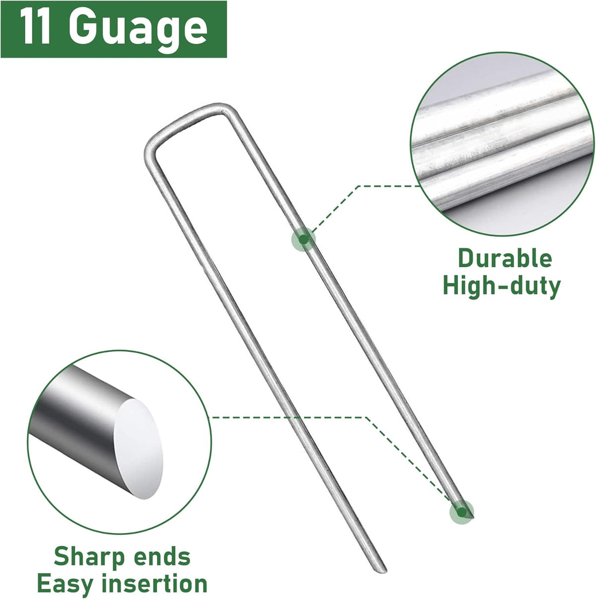 200 Pack Landscape Staples 6 Inches 11 Gauge Stakes, Galvanized Garden Stakes U-Shaped Pins and