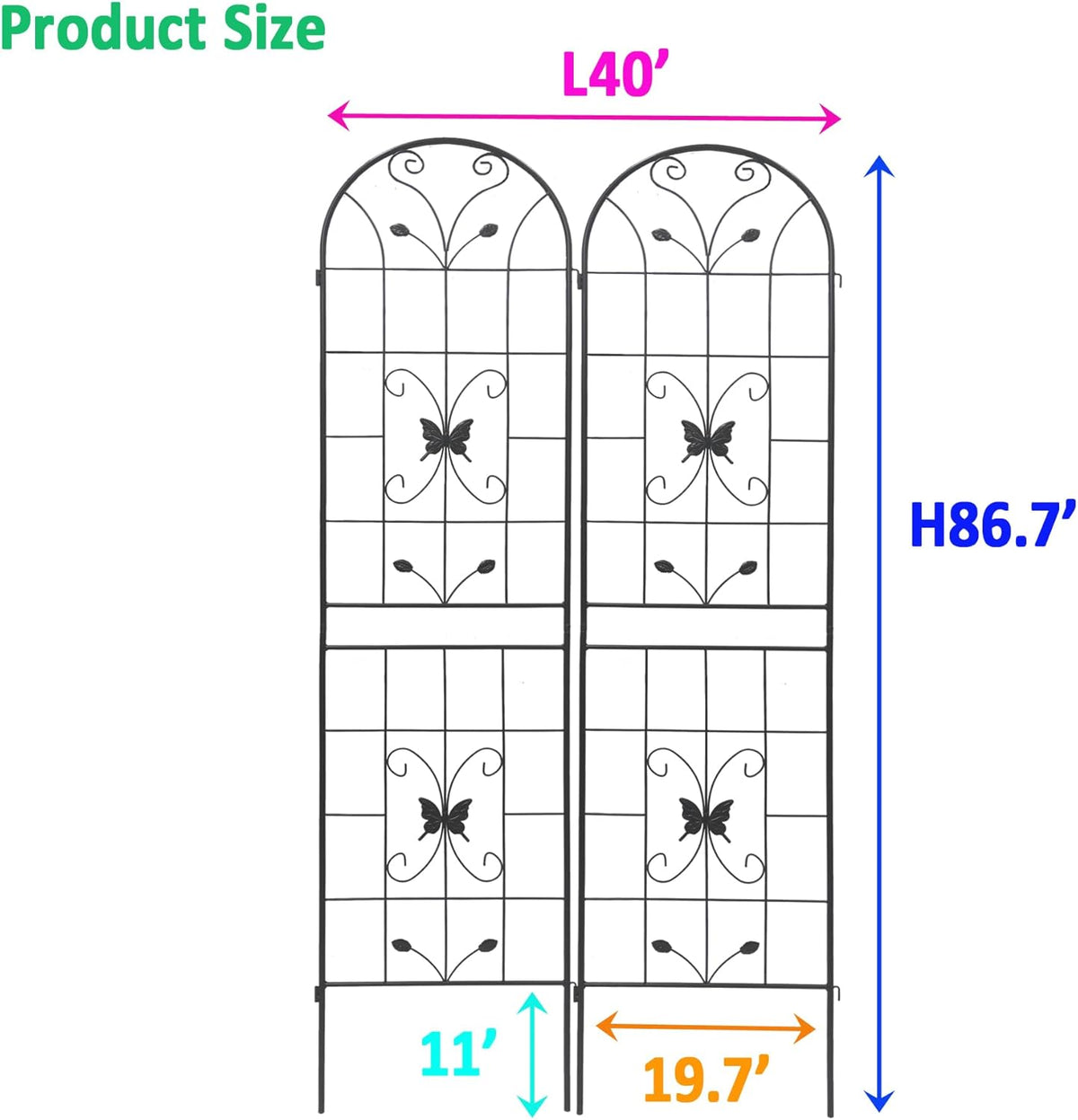 2 Pack Metal Garden Trellis 86.7" Black Fence Rustproof Garden Trellis for Climbing Plants Support
