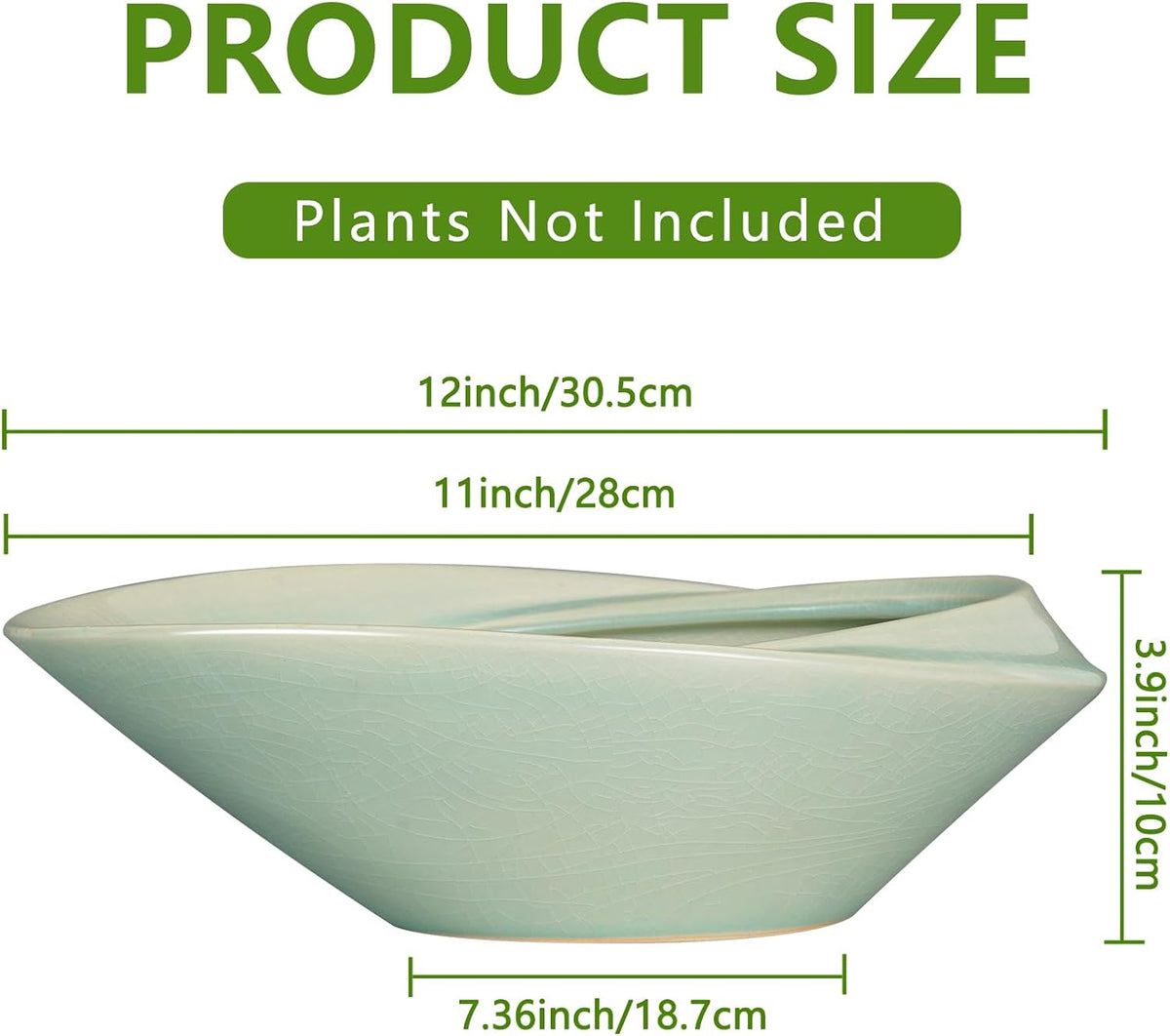 Bonsai Pot - 12 Inch Ceramic Planter Pot with Drainage Hole Large Modern Planter Decorative Glazed